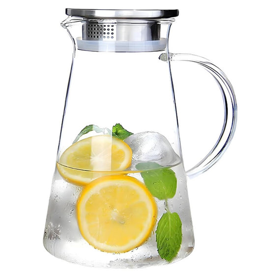 Glass Pitcher With Silver Lid Water Jug Large Durable Beverage Serving Pot