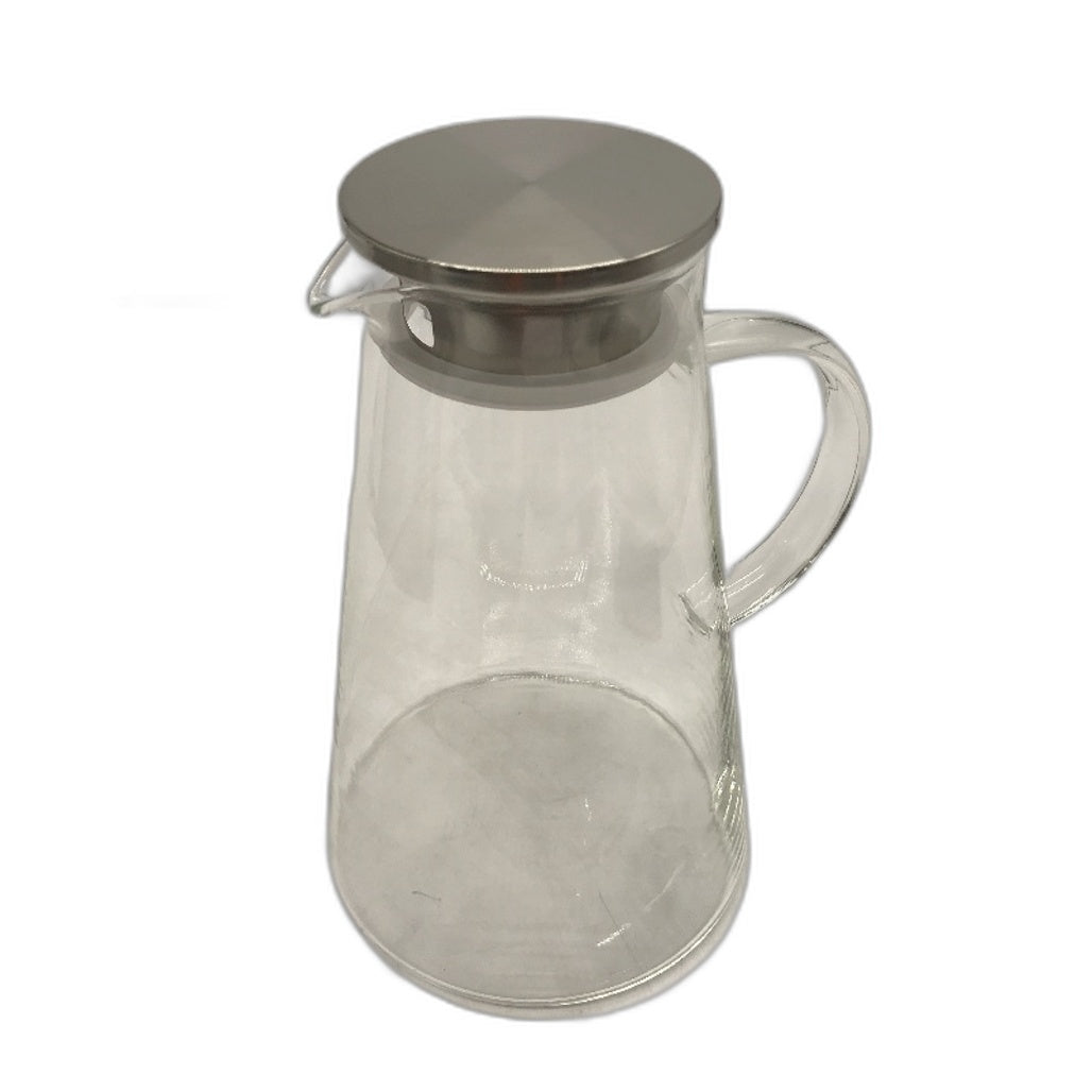 Glass Pitcher With Silver Lid Water Jug Large Durable Beverage Serving Pot