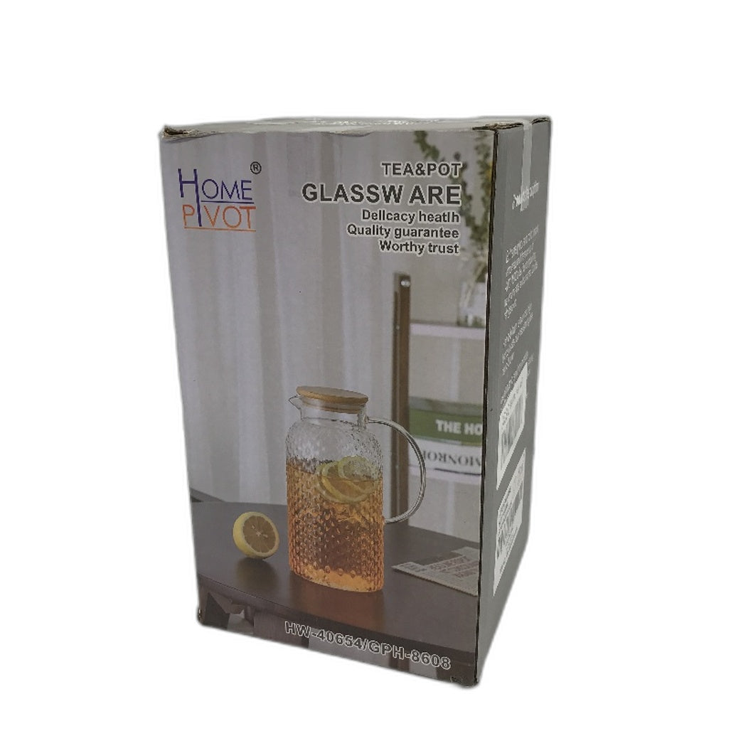 Glass Pitcher With Silver Lid Water Jug Large Durable Beverage Serving Pot