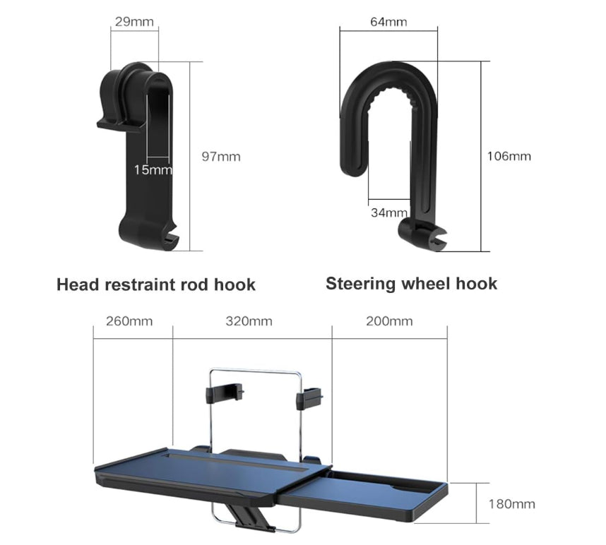 Car Laptop Desk Foldable Portable Multipurpose Vehicle Tray Steering Wheel&Seat