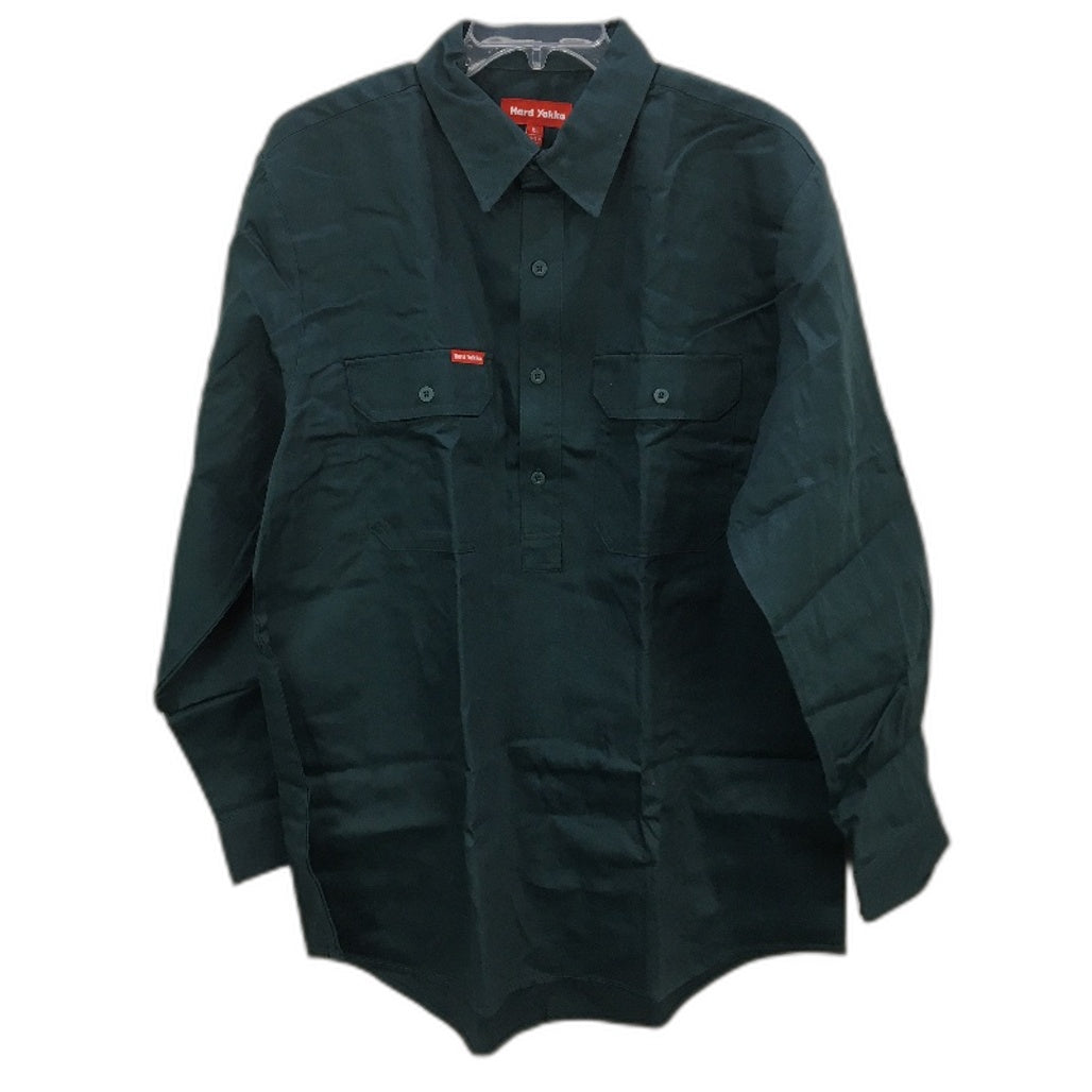 Hard Yakka Gardener Green Long Sleeve Button Up Drill Work Shirt Mens Size XL