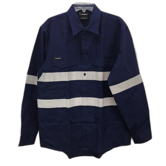 King Gee Navy Hi-Vis Long Sleeve Button Up Drill Work Shirt Mens Size Large