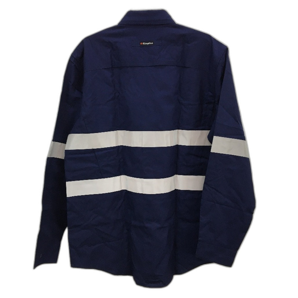 King Gee Navy Hi-Vis Long Sleeve Button Up Drill Work Shirt Mens Size Large