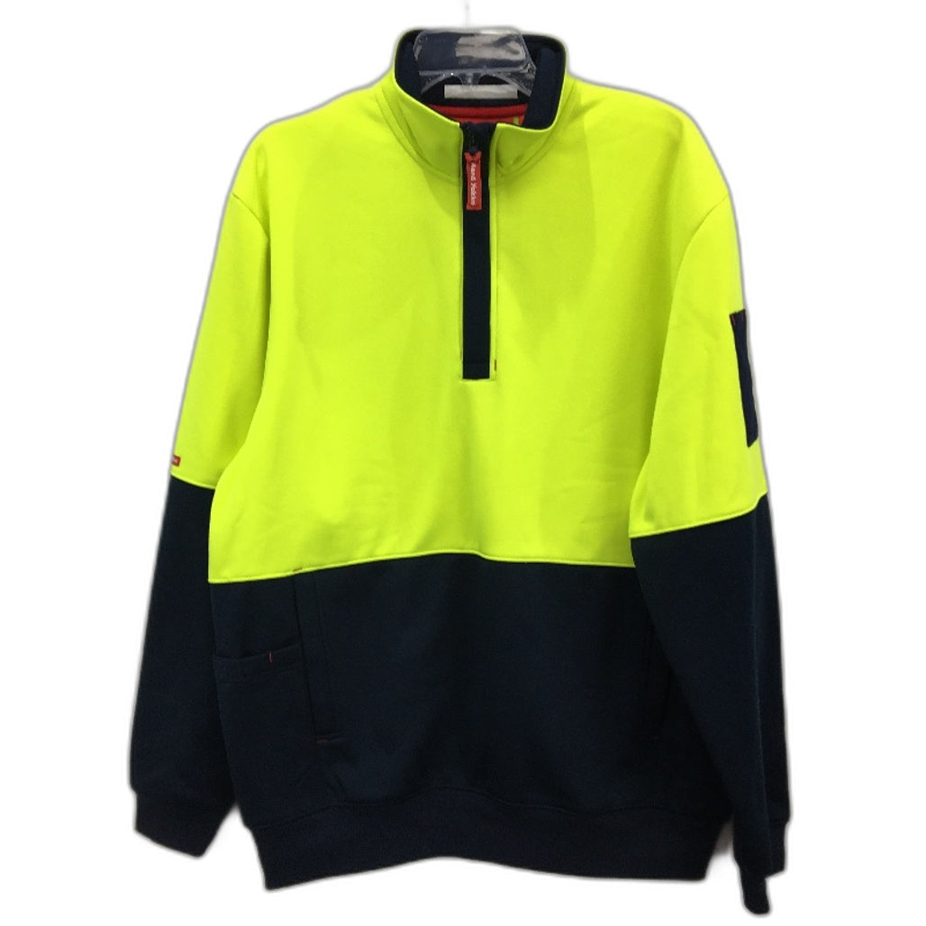 Hard Yakka Green Hi-Vis 2 Tone Quarter Zip Fleece Jumper Mens Size Large