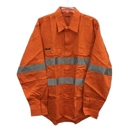 King Gee Orange Hi-Vis Long Sleeve Button Up Drill Work Shirt Mens Size Large