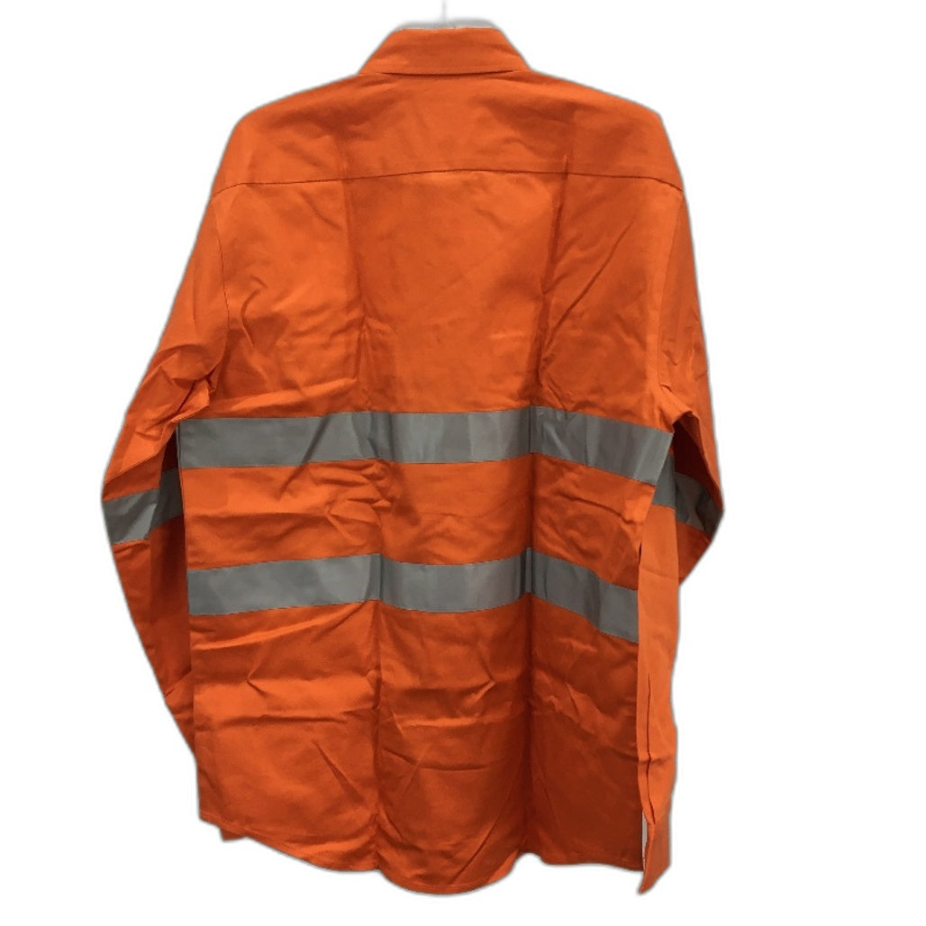 King Gee Orange Hi-Vis Long Sleeve Button Up Drill Work Shirt Mens Size Large