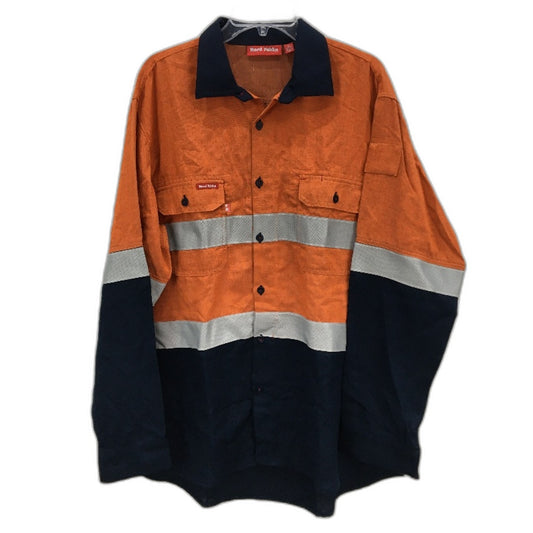 Hard Yakka Orange Hi-Vis 2 Tone Long Sleeve Button Up Work Shirt Mens Size Large