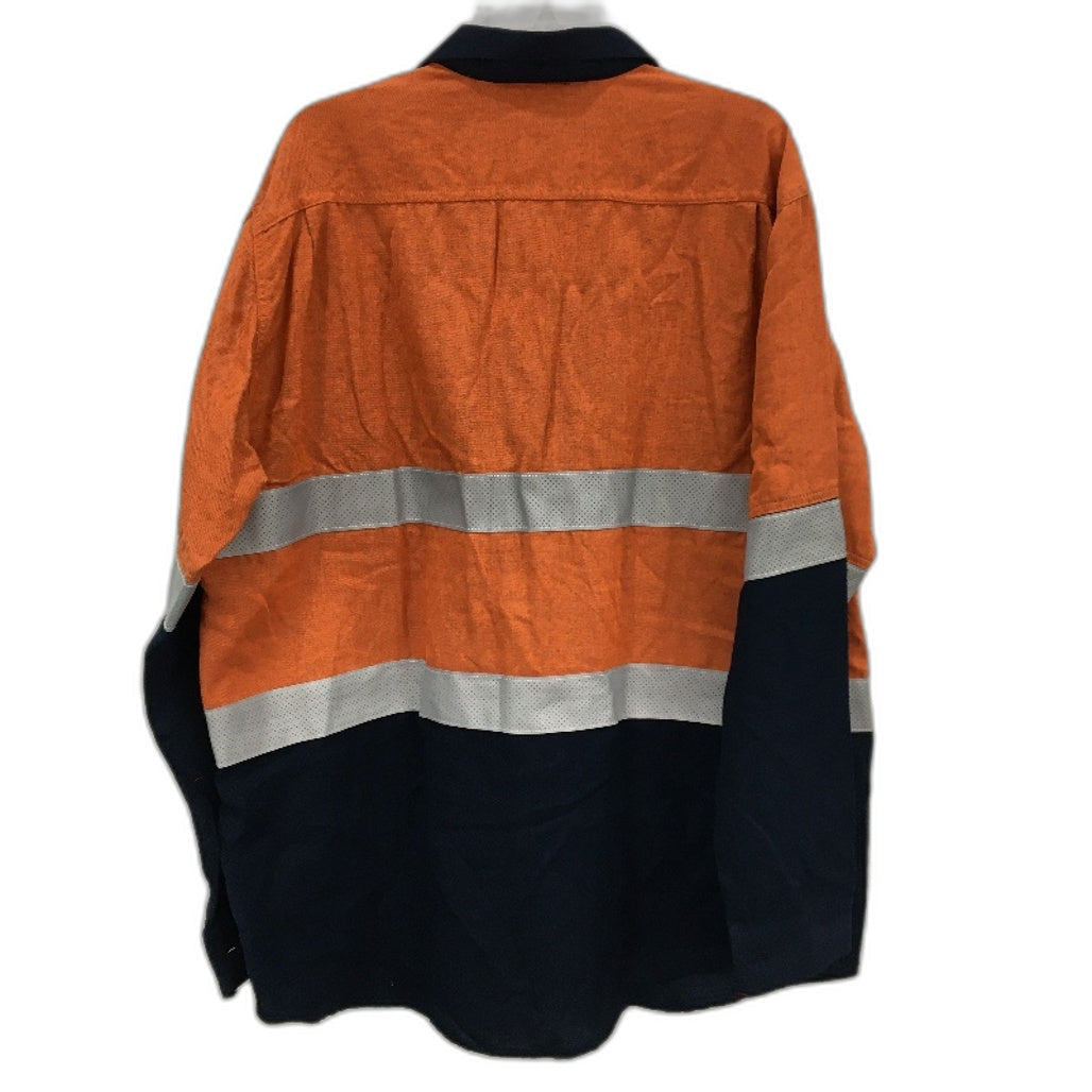 Hard Yakka Orange Hi-Vis 2 Tone Long Sleeve Button Up Work Shirt Mens Size Large