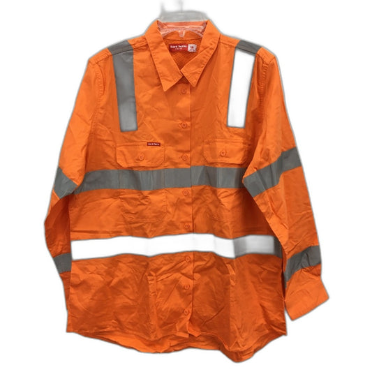 Hard Yakka Orange Hi-Vis Long Sleeve Button Up Vented Work Shirt Ladies Sz AU 18