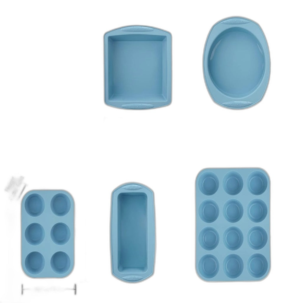Aschef Economical 7-In-1 Non-Stick Silicone Baking Set Blue Pans & Moulds