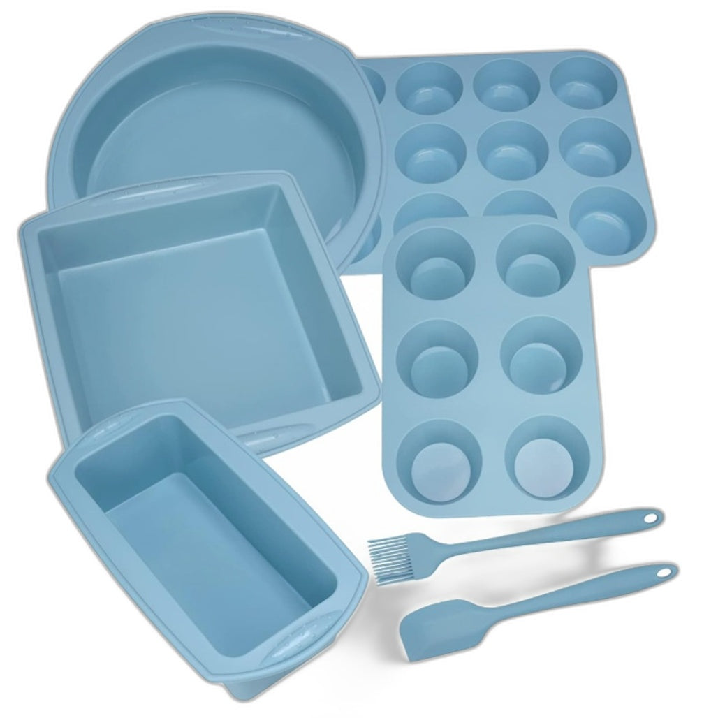 Aschef Economical 7-In-1 Non-Stick Silicone Baking Set Blue Pans & Moulds