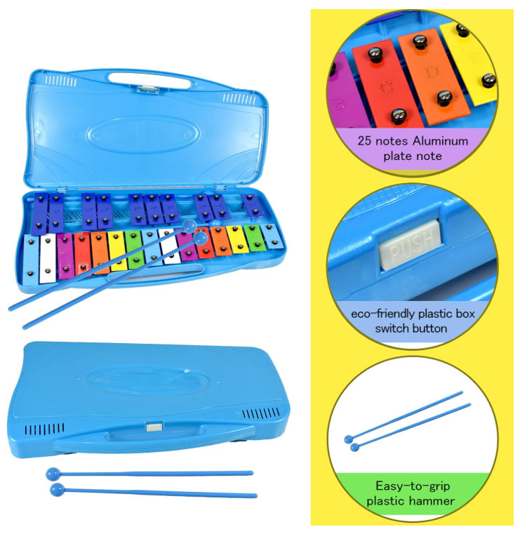 25 Note Xylophone In Carry Case Blue Percussion Instrument For Kids