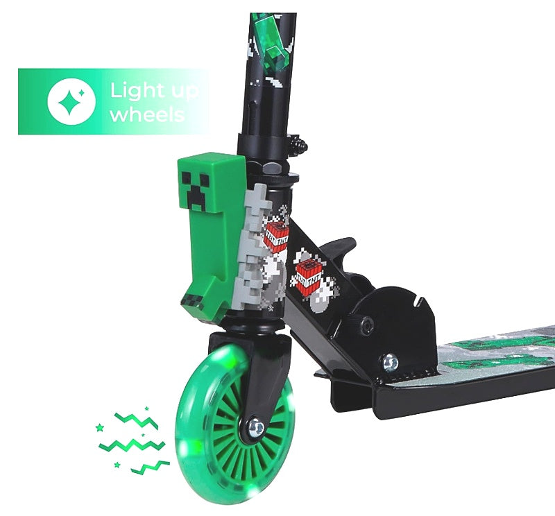 Minecraft Creeper Themed Kids Scooter 2-Wheel Light Up Foldable Toy