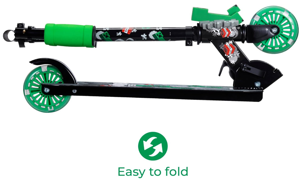 Minecraft Creeper Themed Kids Scooter 2-Wheel Light Up Foldable Toy