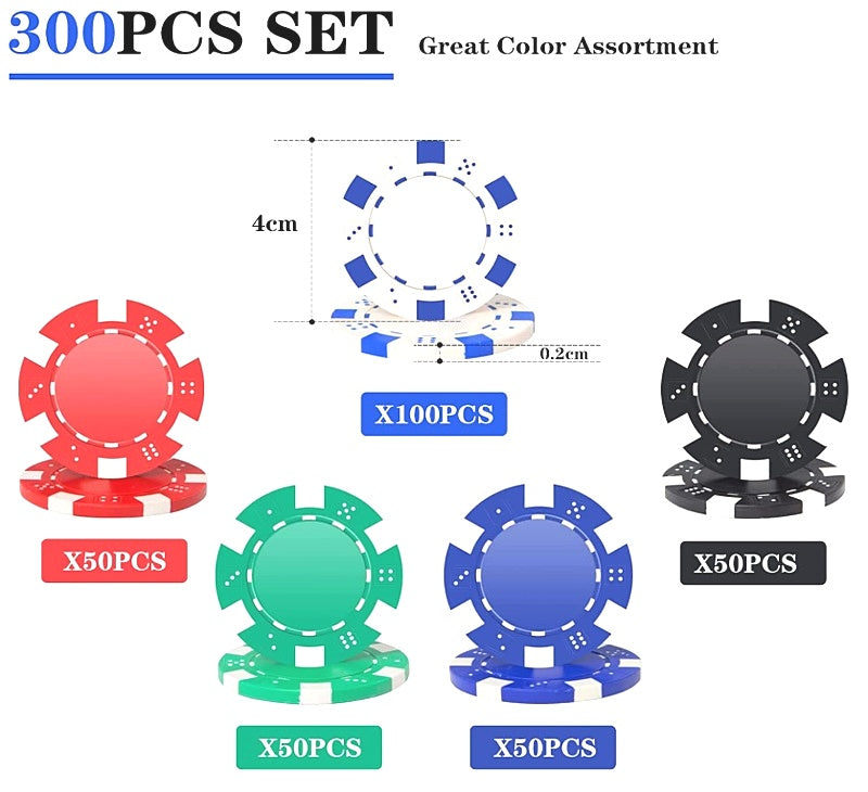 300 Pcs Poker Set With Silver Carry Case Casino Chips Game Set Texas Holdem
