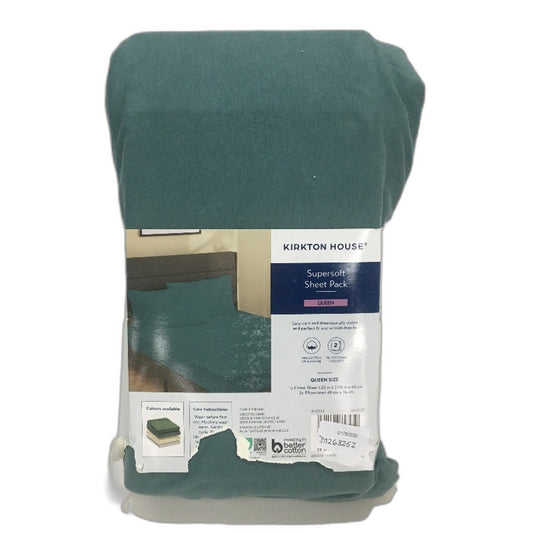 Kirkton House Green Supersoft Jersey Style Cotton Fitted Sheet Pack QUEEN