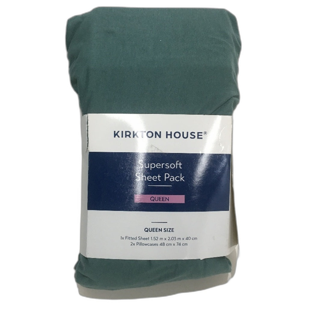Kirkton House Green Supersoft Jersey Style Cotton Fitted Sheet Pack QUEEN