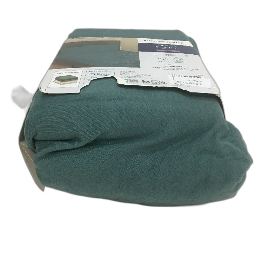 Kirkton House Green Supersoft Jersey Style Cotton Fitted Sheet Pack QUEEN