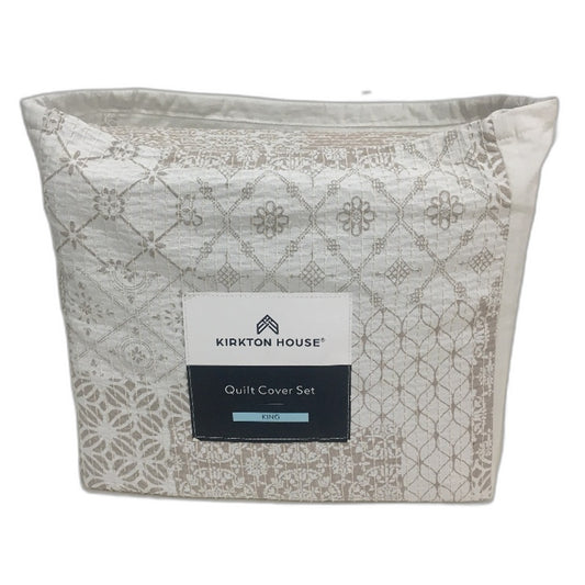 Kirkton House Patterned Jacquard Quilt Cover Set Beige & Cream 225TC KING