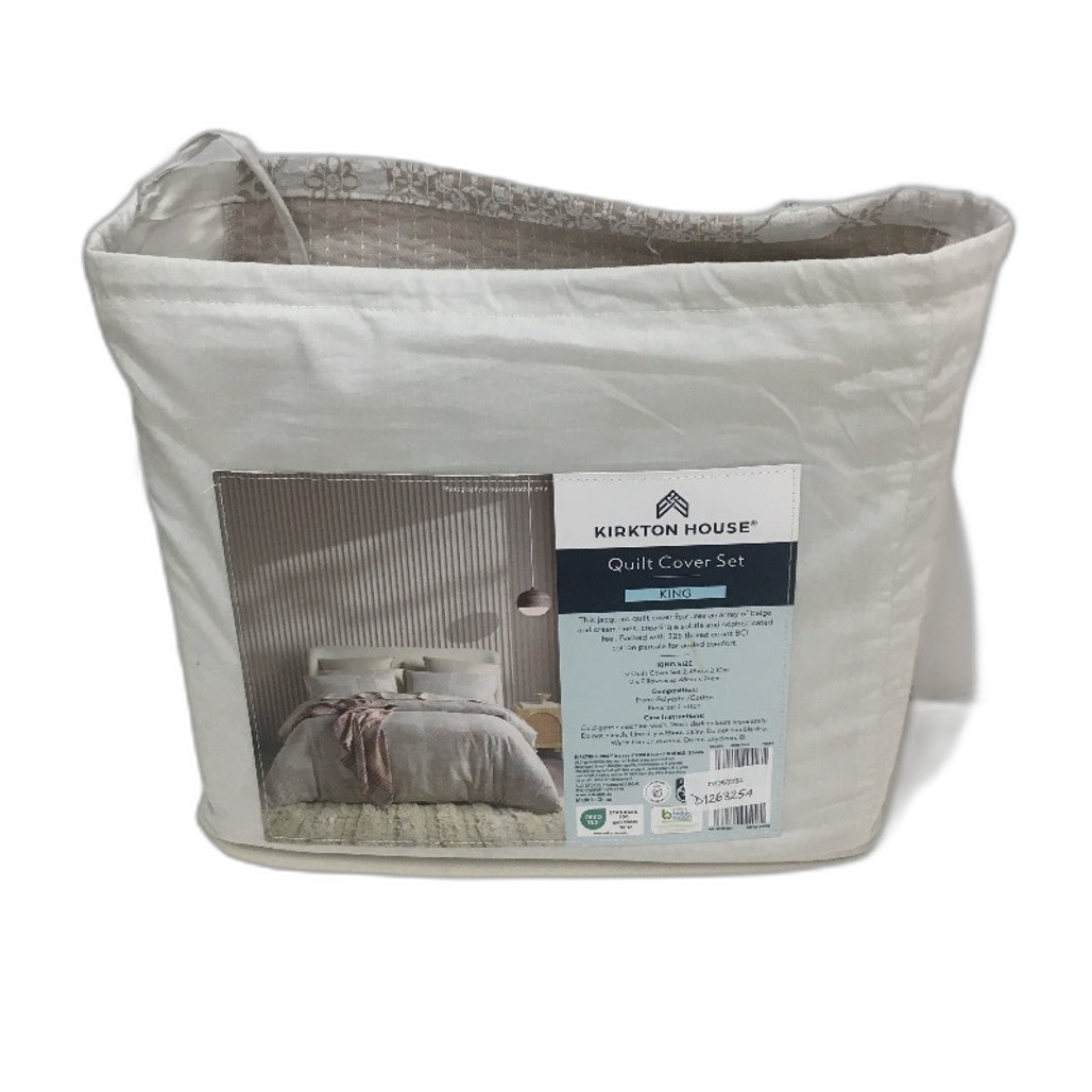 Kirkton House Patterned Jacquard Quilt Cover Set Beige & Cream 225TC KING