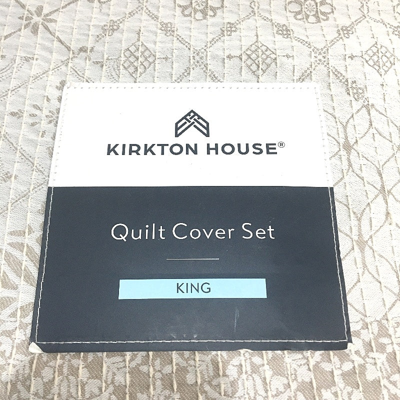 Kirkton House Patterned Jacquard Quilt Cover Set Beige & Cream 225TC KING