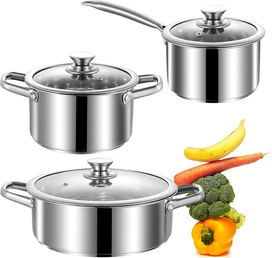 6 Piece Stainless Steel Silver Induction/Electric & Gas Comp Pots with Lids NEW