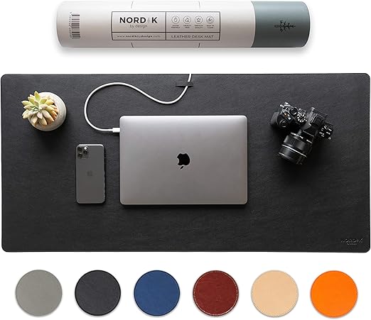 Nordik by Design Pebble Black Faux Leather Desk Mat W Cable Organiser 89x43cm NEW