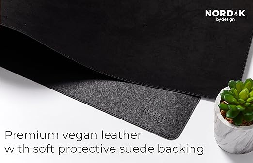 Nordik by Design Pebble Black Faux Leather Desk Mat W Cable Organiser 89x43cm NEW