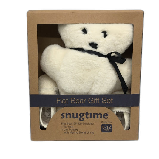 Snugtime Flat Bear Gift Set Plushie and Baby Pair of Booties Sz 6-12 Months NEW