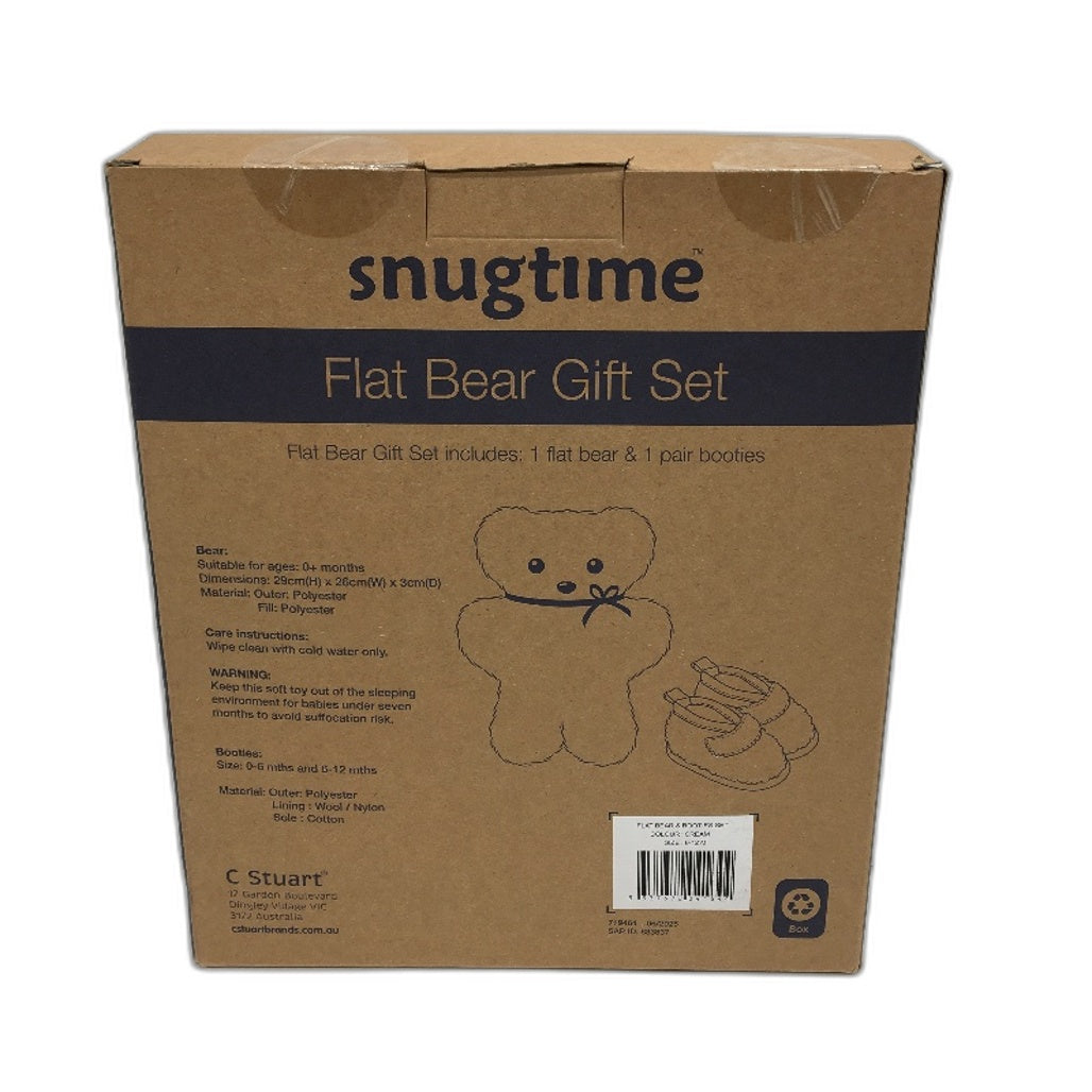 Snugtime Flat Bear Gift Set Plushie and Baby Pair of Booties Sz 6-12 Months NEW