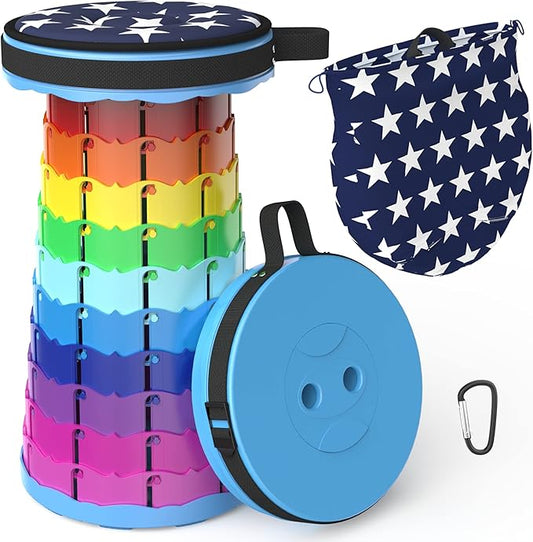 Portable Collapsible Rainbow Stool Navy Cushion Camping Telescopic Stool NEW
