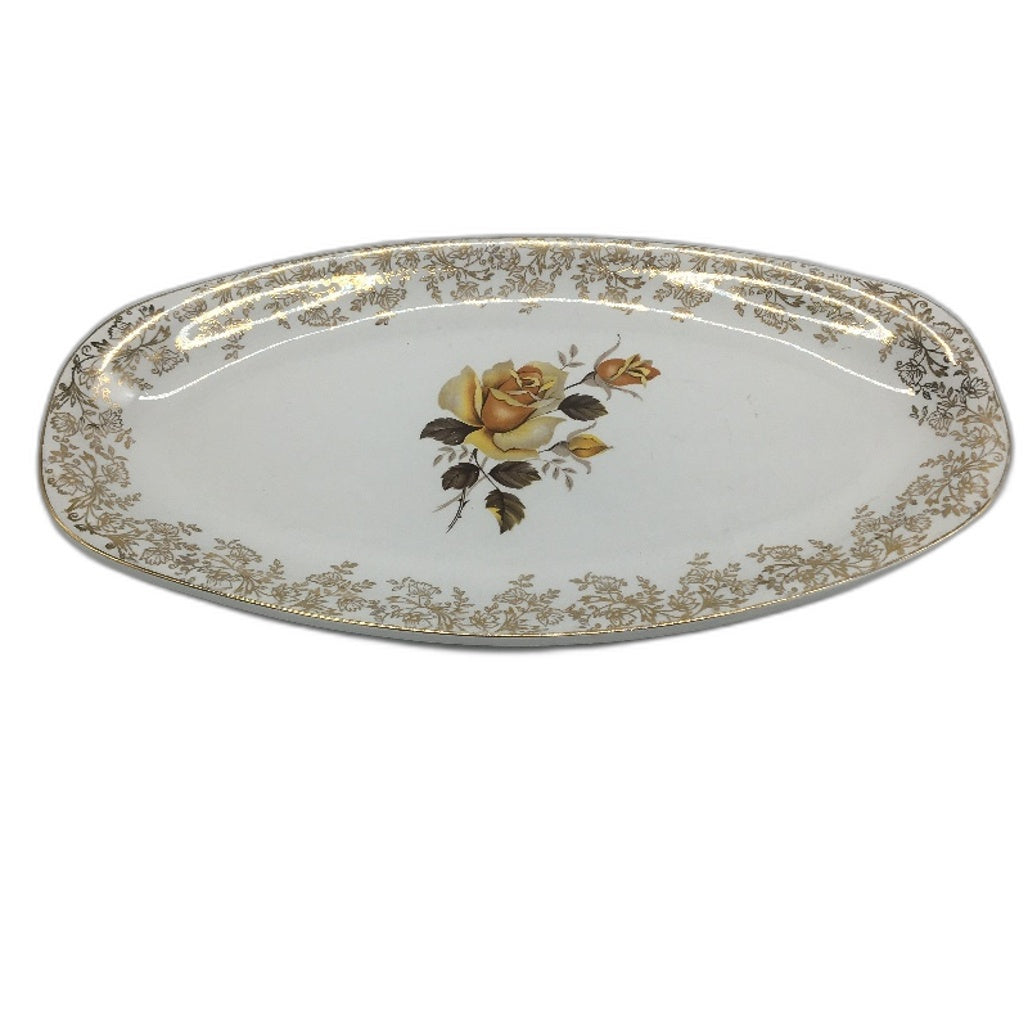 VINTAGE Hostess British Anchor 6784 12 Inch Yellow Rose Gold Trimp Serving Plate