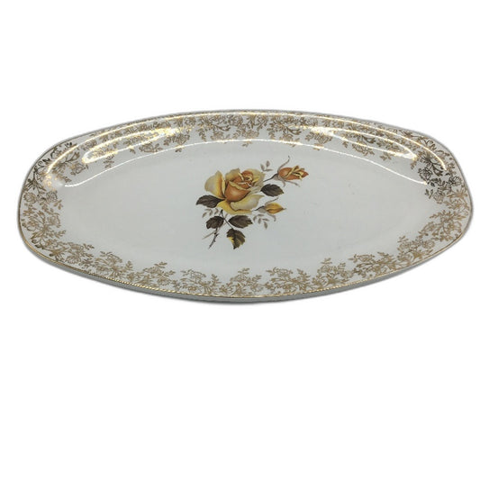 VINTAGE Hostess British Anchor 6784 12 Inch Yellow Rose Gold Trimp Serving Plate