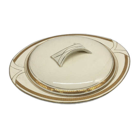 VINTAGE Burleigh Made in England Cream and Gold Gilt Detail Serving Bowl