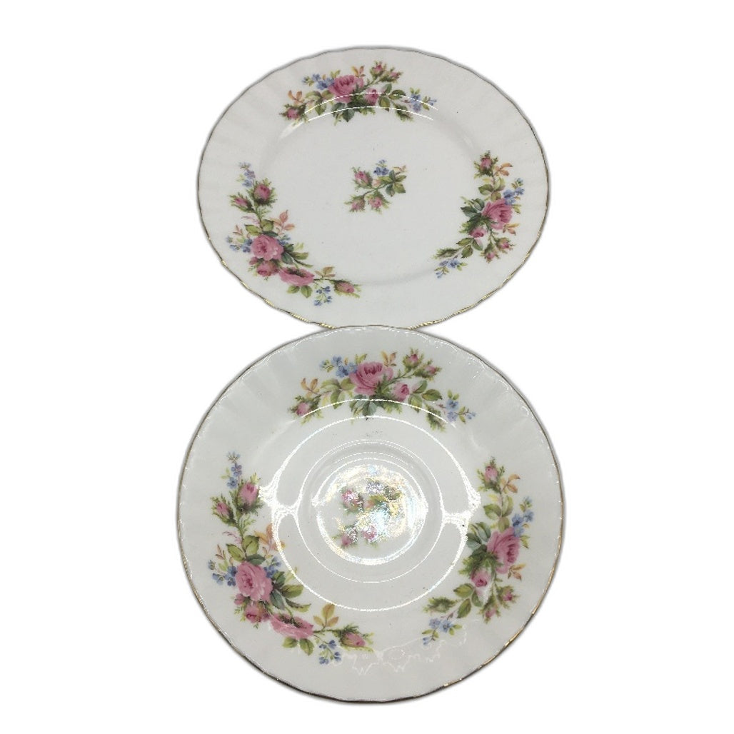 VINTAGE Royal Albert 1956 Moss Rose Gold Trim Bone China 3pc Tea Set