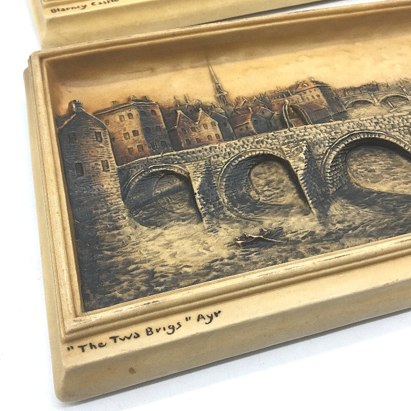 VINTAGE 1920s Blarney Castle & The Two Brigs Ayr by Osbourne Ivorex Wall Plaques
