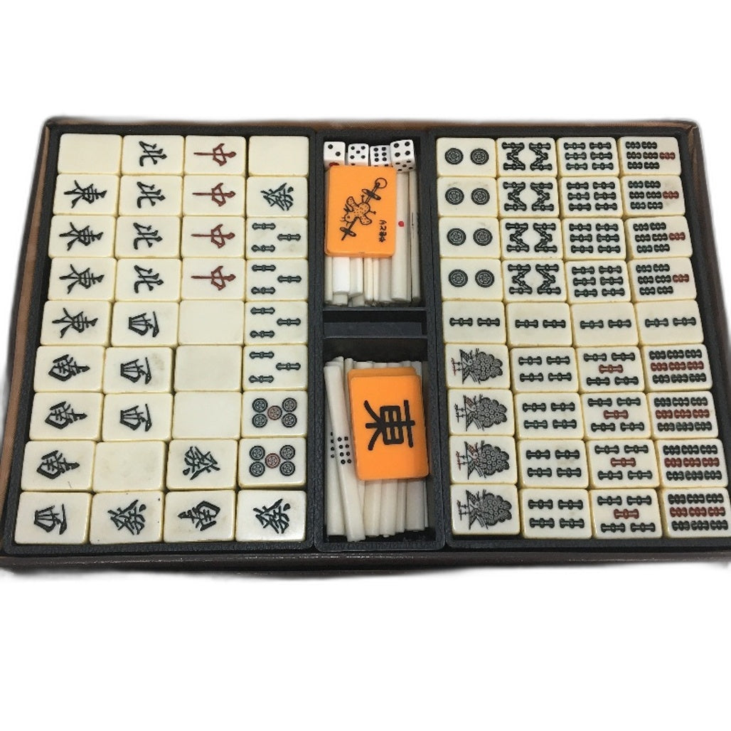 VINTAGE Japanese Style Mahjong Set with Counting Sticks 2.5x2x1.5cm Tiles