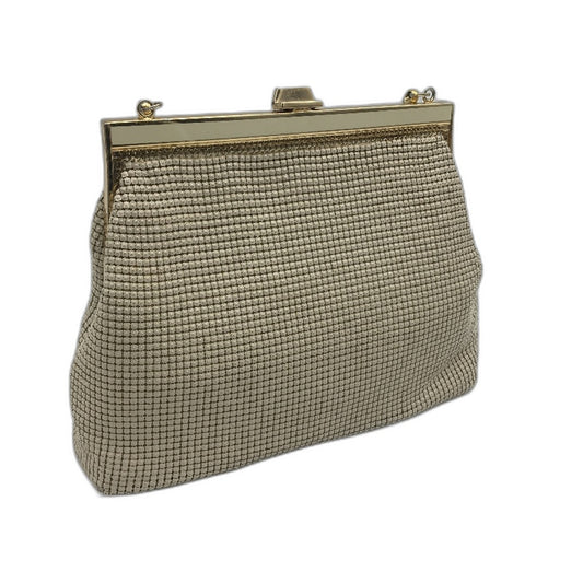 VINTAGE Glomesh by Glo International Bone White and Silver Mesh Clutch Pouch