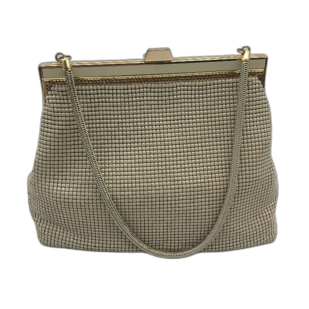 VINTAGE Glomesh by Glo International Bone White and Silver Mesh Clutch Pouch