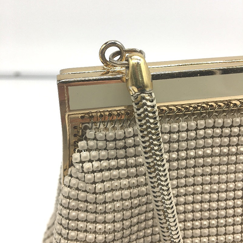VINTAGE Glomesh by Glo International Bone White and Silver Mesh Clutch Pouch
