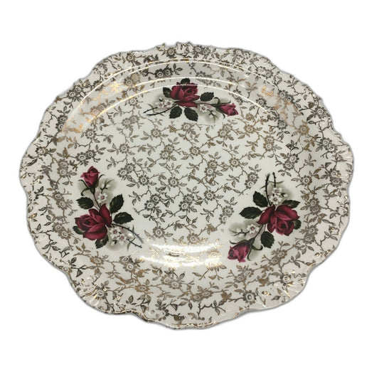 VINTAGE Old Foley James Kent Red Roses Silver Detailing Bone China Plate