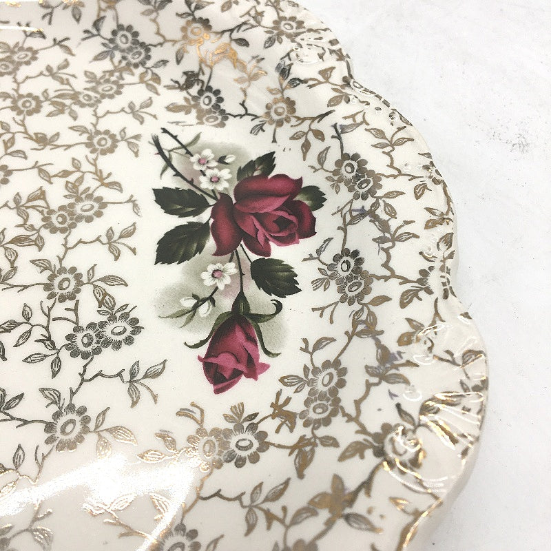 VINTAGE Old Foley James Kent Red Roses Silver Detailing Bone China Plate