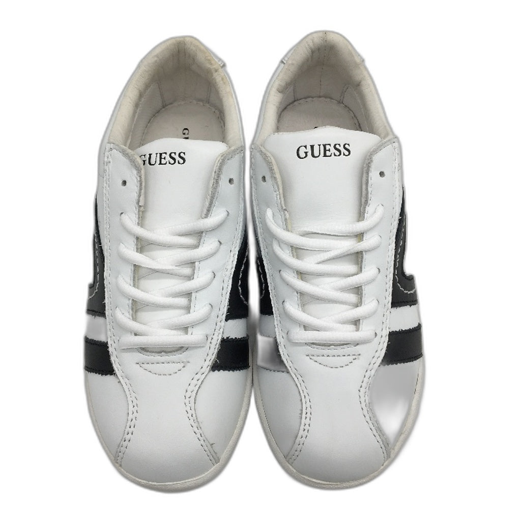Guess Leather White & Black Stripe Sneaker Shoe Youth Kids Sze US 3 EUR 35 NEW