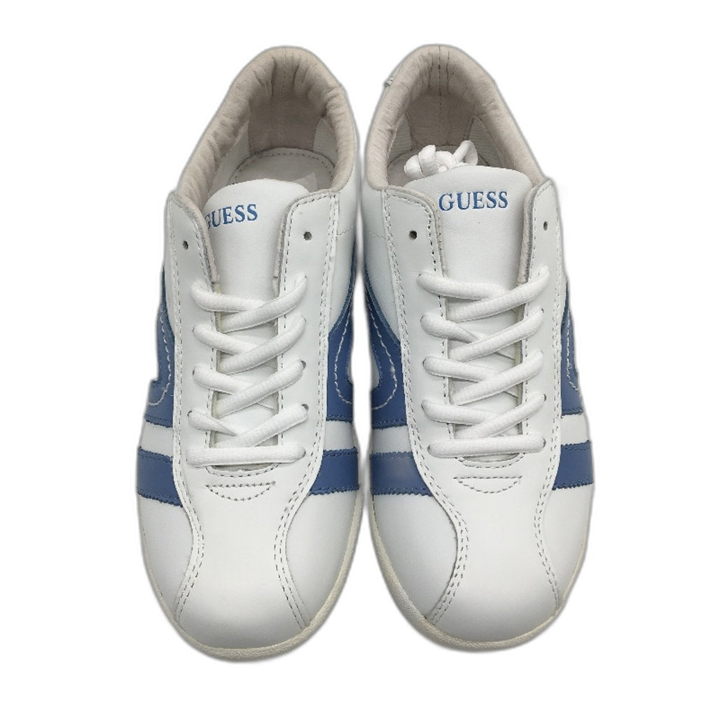 Guess Leather White Lgt Blue Stripe Sneaker Shoe Youth Kids Sze US 3 EUR 35 NEW