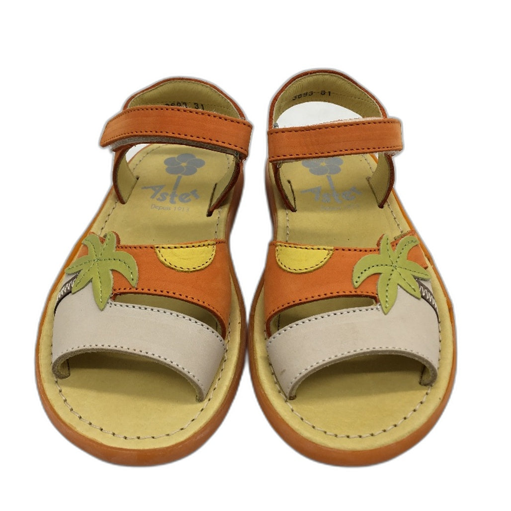 Aster Navidad Papaye Orange Palm Leather Sandal Shoes Kids Size 13.5 EU 31 NEW