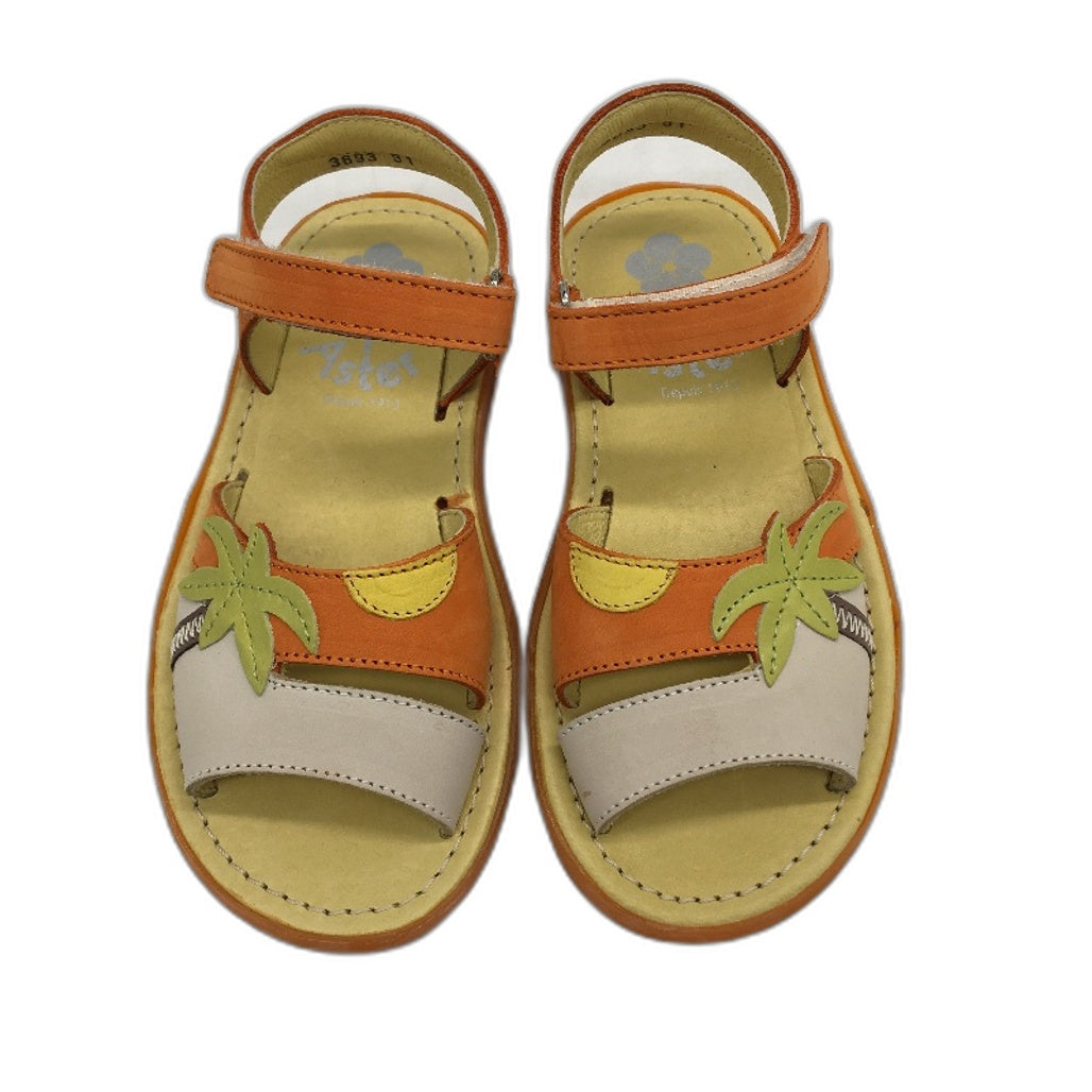 Aster Navidad Papaye Orange Palm Leather Sandal Shoes Kids Size 13.5 EU 31 NEW