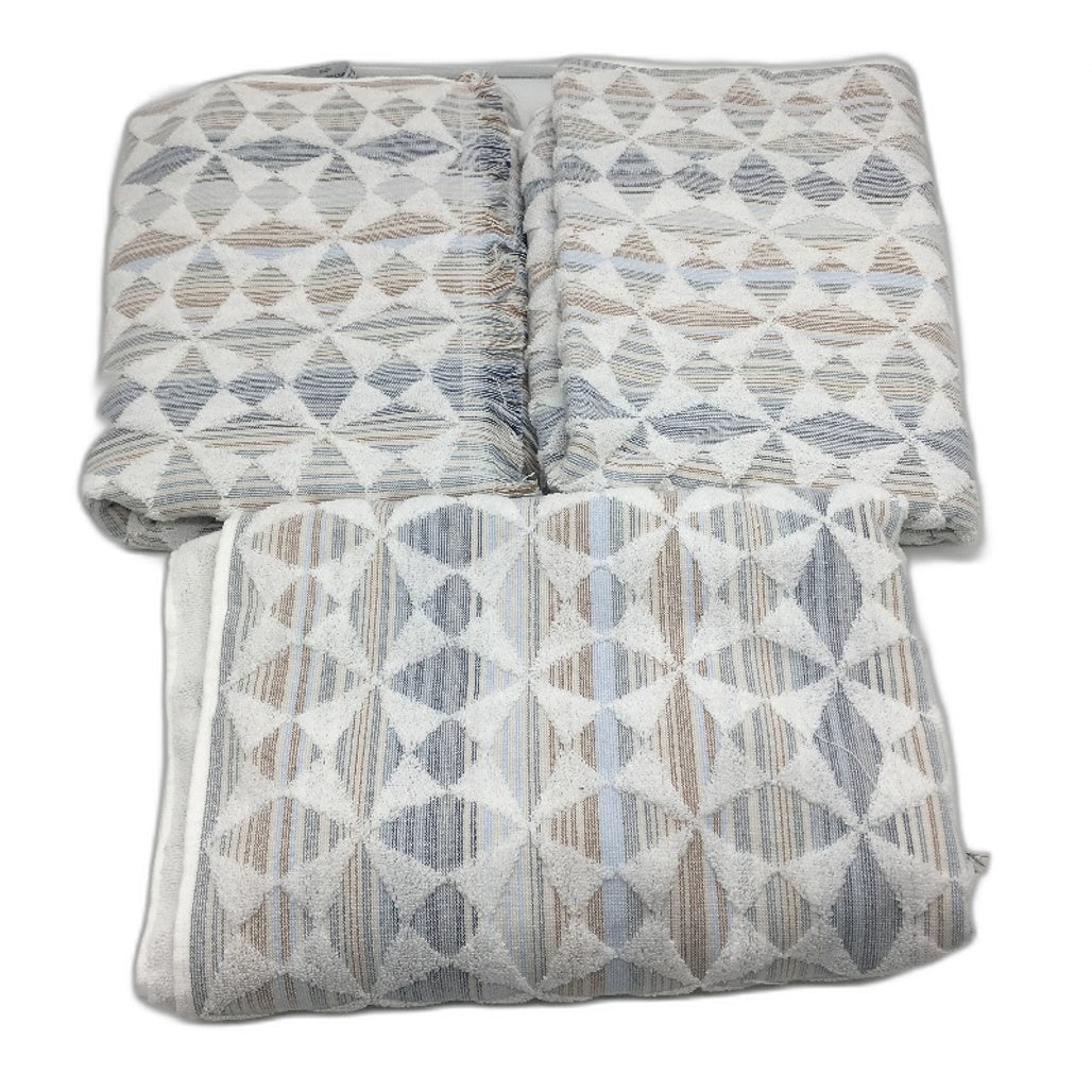 Kirkton House 3 Pack 100% Cotton White Patterned Geo Textured Bath Towel Set NEW
