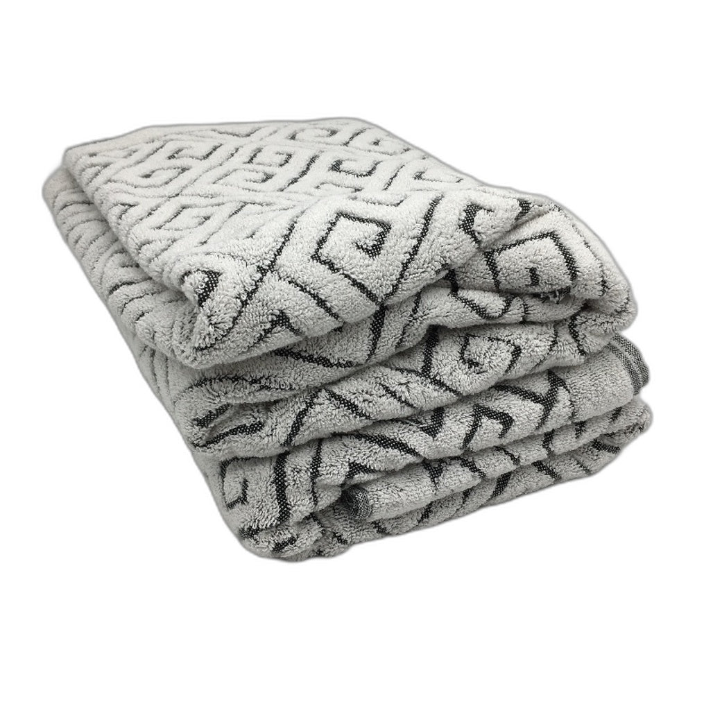 Kirkton House 2 Pack Cotton White & Charcoal Geo Textured Bath Towel Set NEW