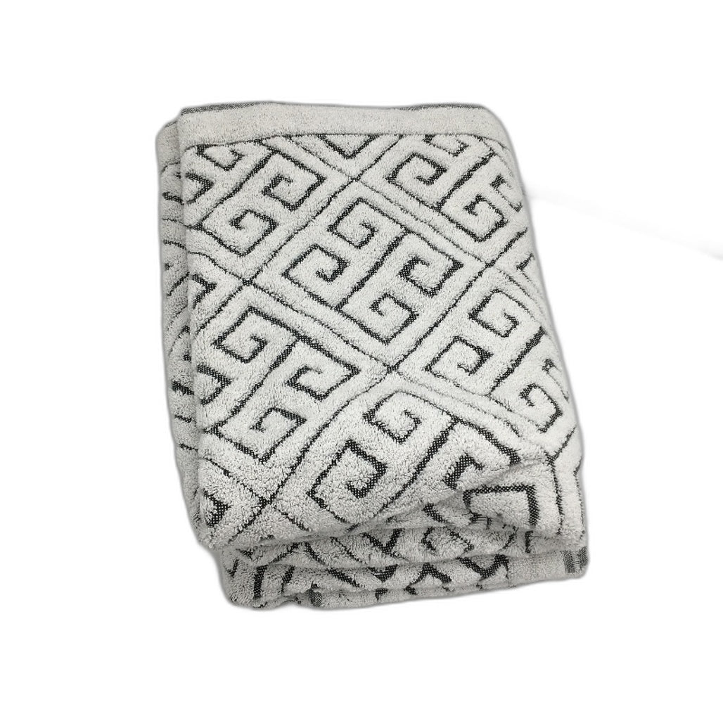 Kirkton House 2 Pack Cotton White & Charcoal Geo Textured Bath Towel Set NEW