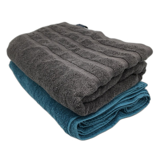 Kirkton House 2 Piece 100% Cotton Large Grey & Teal Bath Sheet Set NEW